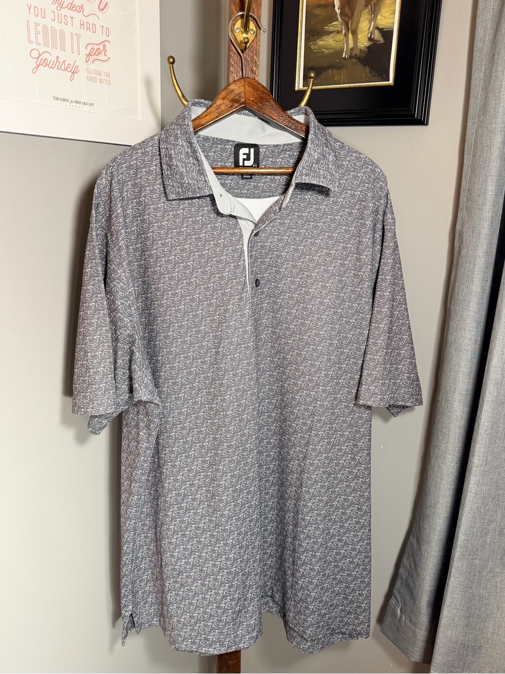 FootJoy Men's Gray Micro-Pattern Golf Polo